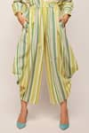 Shop_Swati Vijaivargie_Green Linen Cotton Striped Patterned Draped Pant _Online_at_Aza_Fashions