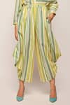 Swati Vijaivargie_Green Linen Cotton Striped Patterned Draped Pant _at_Aza_Fashions