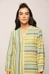 Shop_Swati Vijaivargie_Green Linen Cotton Striped Band Collar Patterned Tunic _Online_at_Aza_Fashions