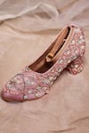 AROUND ALWAYS_Pink Embroidered Amaze Block Heel Pumps _Online_at_Aza_Fashions