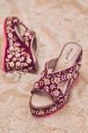 Buy_AROUND ALWAYS_Red Embroidered Sion Velvet Wedges _at_Aza_Fashions