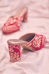 Shop_Around Always_Red Embroidery Dina Velvet Block Heel Sandals _at_Aza_Fashions