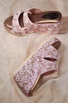 Buy_Around Always_Pink Poly Silk Gulshan Embroidered Wedges_at_Aza_Fashions