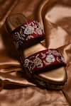 Around Always_Maroon Embroidery Garden Of Roses Wedges _Online_at_Aza_Fashions