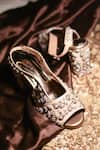 Shop_AROUND ALWAYS_Beige Embroidered Aambi Peep Toe Block Heel Sandals _at_Aza_Fashions
