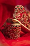 Shop_AROUND ALWAYS_Red Embroidered Nooree Wedges _at_Aza_Fashions