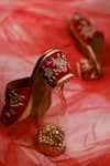 Around Always_Red Embroidery Gulshan Velvet Block Heels _Online_at_Aza_Fashions