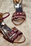 Shop Around Always Maroon Embroidery Patti Block Heel Sandals at Aza Fashions Shop_Around Always_Maroon Embroidery Patti Block Heel Sandals _at_Aza_Fashions