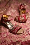 Buy_Around Always_Pink Embroidery Bagicha Block Heel Sandals_at_Aza_Fashions