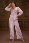 Buy_Suruchi Parakh_Purple Georgette Crepe Embroidered Floral Motifs V Neck Hand Jumpsuit _at_Aza_Fashions