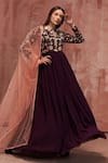 Buy_Suruchi Parakh_Purple Georgette Embroidered Floral Motifs Round Anarkali With Dupatta _at_Aza_Fashions