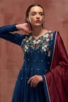 Buy_Suruchi Parakh_Blue Satin , Tussar Floral Motifs V Embroidered Anarkali With Dupatta _Online_at_Aza_Fashions