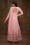 Shop_Suruchi Parakh_Pink Georgette, Tussar Silk Lotus Motifs V Neck Embroidered Draped Anarkali _at_Aza_Fashions
