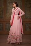 Buy_Suruchi Parakh_Pink Georgette, Tussar Silk Lotus Motifs V Neck Embroidered Draped Anarkali _Online_at_Aza_Fashions