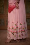 Suruchi Parakh_Pink Georgette, Tussar Silk Lotus Motifs V Neck Embroidered Draped Anarkali _at_Aza_Fashions