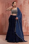 Buy_Suruchi Parakh_Blue Georgette Embroidered Floral Motifs Ruffle Skirt With Bustier Set _at_Aza_Fashions