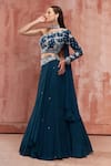 Suruchi Parakh_Blue Georgette Crepe Embroidered Floral Motifs One Shoulder Layered Skirt Set _Online_at_Aza_Fashions