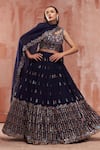 Buy_Suruchi Parakh_Blue Georgette Embroidered Floral Motifs Scoop Neck Lehenga Set _at_Aza_Fashions