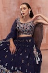 Buy Blue Georgette Embroidered Floral Motifs Scoop Neck Lehenga Set For ...