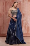 Buy_Suruchi Parakh_Blue Georgette Embroidered Floral Motifs Sweetheart Neck Sequin Skirt Set _at_Aza_Fashions