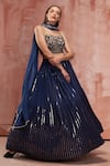 Buy_Suruchi Parakh_Blue Georgette Embroidered Floral Motifs Sweetheart Neck Sequin Skirt Set _Online_at_Aza_Fashions