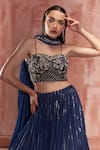 Shop_Suruchi Parakh_Blue Georgette Embroidered Floral Motifs Sweetheart Neck Sequin Skirt Set _Online_at_Aza_Fashions