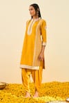 Sheetal Batra_Yellow Kurta - Silk Chanderi Dhoti Pant - Bamberg Satin Gota And Aliza & Set _Online_at_Aza_Fashions