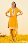 Buy_Sheetal Batra_Yellow Kurta - Silk Chanderi Dhoti Pant - Bamberg Satin Aminah And Set _at_Aza_Fashions