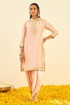 Buy_Sheetal Batra_Pink Kurta - Silk Chanderi Dhoti Pant - Bamberg Satin Aliza And Set _at_Aza_Fashions