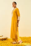 Sheetal Batra_Yellow Kurta - Silk Chanderi Palazzo - Cambric Gota And Bead Arisah & Set _Online_at_Aza_Fashions