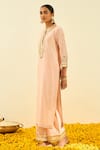 Sheetal Batra_Pink Kurta - Silk Chanderi Palazzo - Cambric Gota And Bead Work Arisah & Set _Online_at_Aza_Fashions