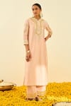 Buy_Sheetal Batra_Pink Kurta - Silk Chanderi Palazzo - Cambric Gota And Bead Work Aliyah & Set _at_Aza_Fashions