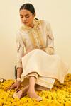 Buy_Sheetal Batra_White Kurta - Silk Chanderi Palazzo - Cambric Gota And Bead Work Aliyah & Set _Online_at_Aza_Fashions