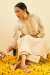 Shop_Sheetal Batra_White Kurta - Silk Chanderi Palazzo - Cambric Gota And Bead Work Aliyah & Set _Online_at_Aza_Fashions