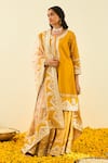 Buy_Sheetal Batra_Yellow Kurta And Gharara - Chanderi Dupatta - Organza Shafna Set_at_Aza_Fashions