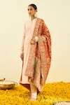 Buy_Sheetal Batra_Orange Raw Silk Tilla Embroidered Dupatta _at_Aza_Fashions