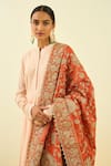 Shop_Sheetal Batra_Orange Raw Silk Tilla Embroidered Dupatta _at_Aza_Fashions