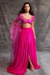 Buy_Shehlaa Khan_Pink Lehenga - Georgette Embroidered Lace Work Gathered Front Slit Set _at_Aza_Fashions