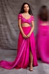 Shop_Shehlaa Khan_Pink Lehenga - Georgette Embroidered Lace Work Gathered Front Slit Set _at_Aza_Fashions