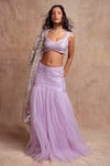 Shop_Shehlaa Khan_Purple Lehenga - Tulle Embroidered Lace Work V Neck Gathered Set_at_Aza_Fashions