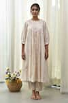 Buy_Tussah by Siddhi Shah_White Handloom Cotton Floral Round Kurta And Pant Set  _at_Aza_Fashions