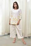 Buy_Tussah By Siddhi Shah_White Poplin Floral Print Round Top And Pant Set _at_Aza_Fashions