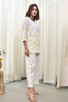 Tussah By Siddhi Shah_White Poplin Floral Print Round Top And Pant Set _Online_at_Aza_Fashions