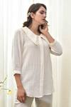 Tussah by Siddhi Shah_White Woven Cotton Peter Pan Collar Shirt  _Online_at_Aza_Fashions