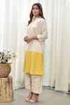 Shop_Tussah by Siddhi Shah_White Handloom Cotton Floral Notched Kurta And Pant Set  _at_Aza_Fashions