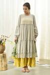 Buy_Tussah By Siddhi Shah_Yellow Cotton Round Textured Tunic With Inner _at_Aza_Fashions