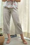 Buy_Tussah by Siddhi Shah_Grey Cotton Textured Pants _Online_at_Aza_Fashions