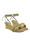 Buy_Veruschka By Payal Kothari_Green Textured Tie Up Wedge Sandals _at_Aza_Fashions