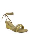 Veruschka by Payal Kothari_Green Faux Leather Textured Tie Up Wedge Sandals_Online_at_Aza_Fashions