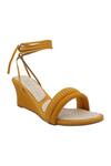 Veruschka by Payal Kothari_Orange Faux Leather Textured Tie Up Wedge Sandals_Online_at_Aza_Fashions